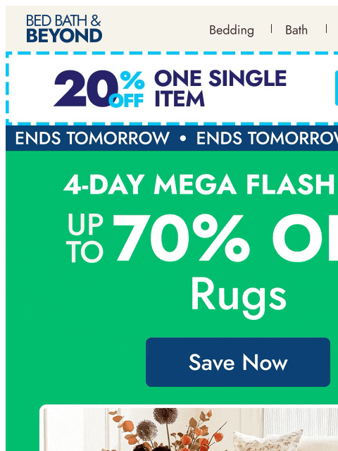 bedbathandbeyond newsletter: Up to 70% off rugs for every room