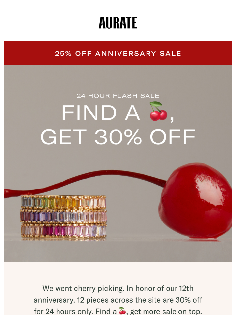 auratenewyork newsletter: 30% OFF. THE CHERRY ON TOP 🍒