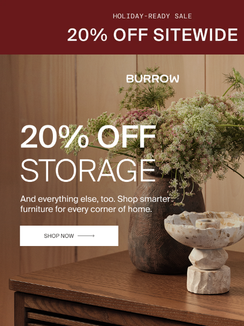burrow newsletter: Get holiday-ready with 20% off sitewide