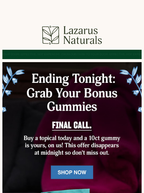 lazarusnaturals newsletter: 🚨Gummies With Topicals Purchase Ends at Midnight