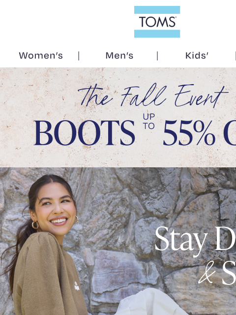 toms newsletter: Save up to 55% on Rain-Ready Boots
