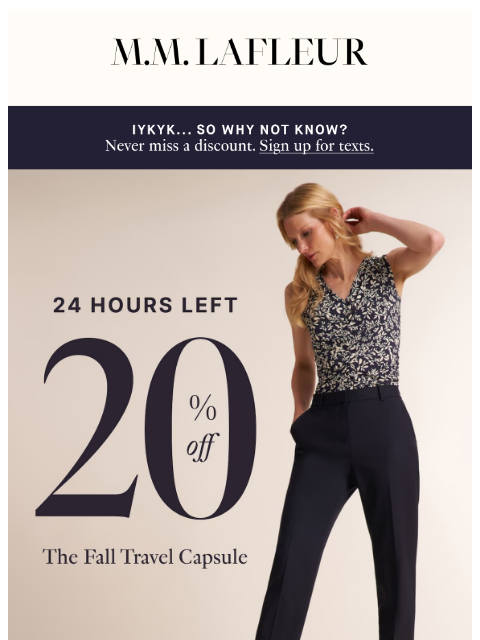 mmlafleur newsletter: 24 Hrs left: 20% off the Fall Travel Capsule.