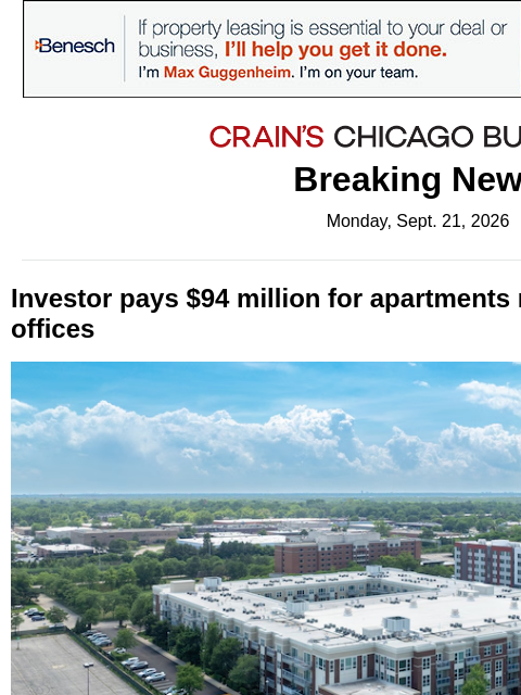 crainalerts newsletter: Deerfield apartments sell for $94M