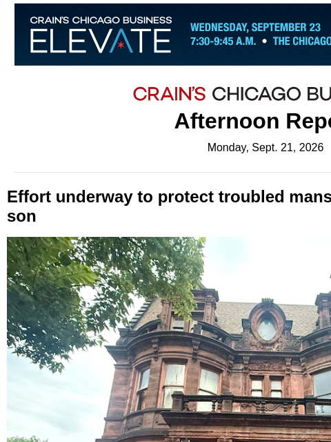 crainalerts newsletter: Effort underway to protect troubled mansion
