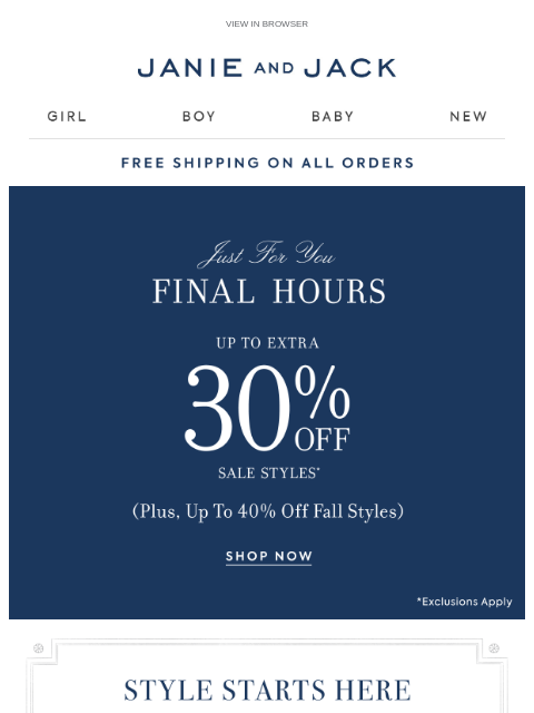 janieandjack newsletter: Final hours to shop our surprise sale...