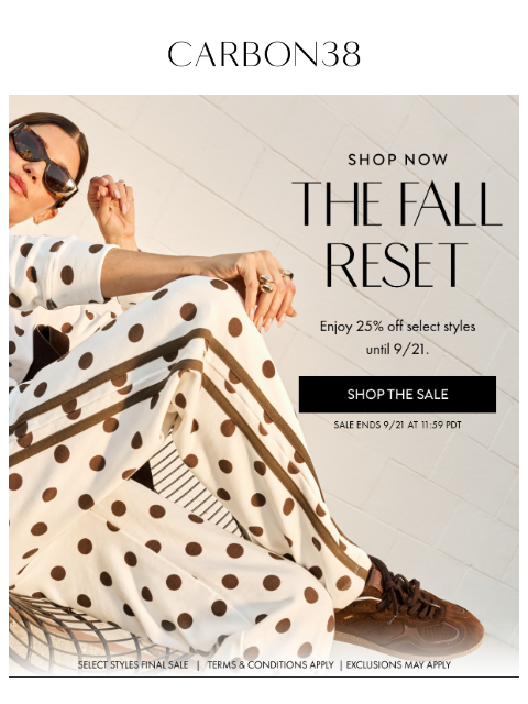 carbon38 newsletter: ENDING SOON: Enjoy 25% off select styles