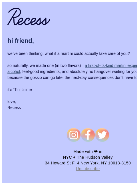 takearecess newsletter: open for zero hangover