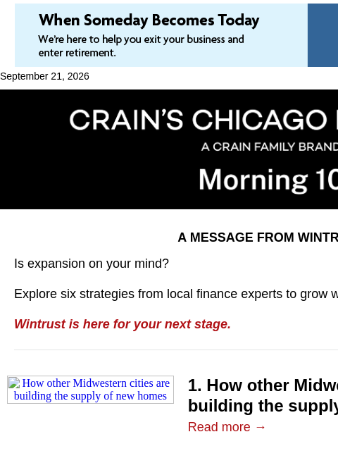 crainalerts newsletter: Chicago eyes Midwest fixes for housing gap