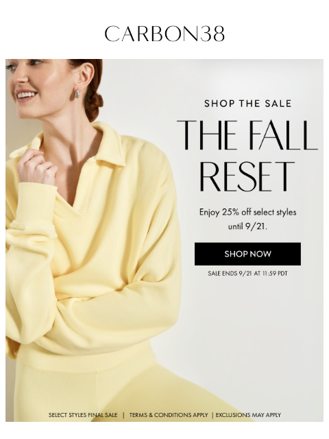 carbon38 newsletter: FALL RESET SALE