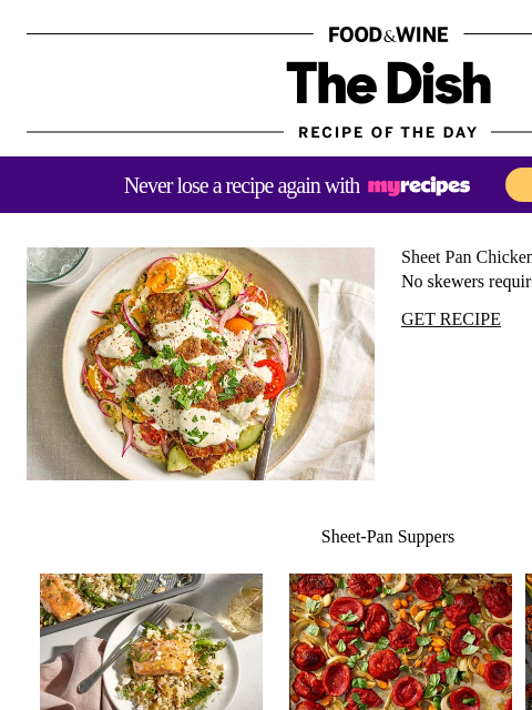 foodandwine newsletter: Sheet Pan Chicken Kebab Bowls