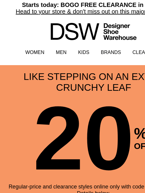 dsw newsletter: 20% OFF ONLINE STARTS…NOW!