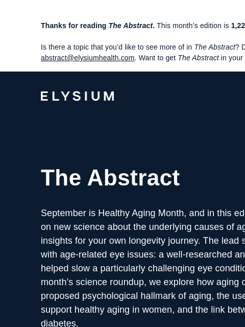 Plus, a new hallmark of aging, red meat and diabetes, and more. Thanks for reading The Abstract. This month's edition is 1222 words, about a 5-minute read. Is there a topic that you'd like to