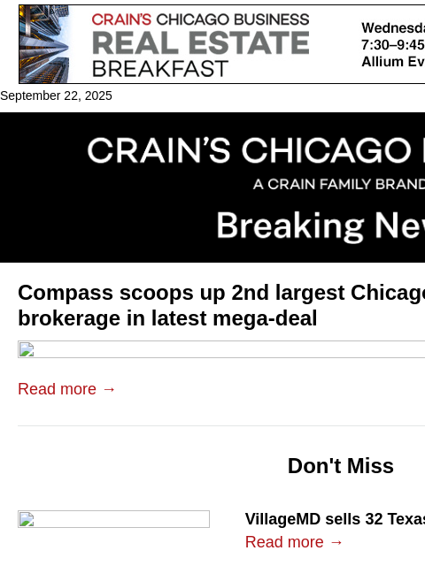 crainalerts newsletter: Compass buys more Chicago-area brokerages