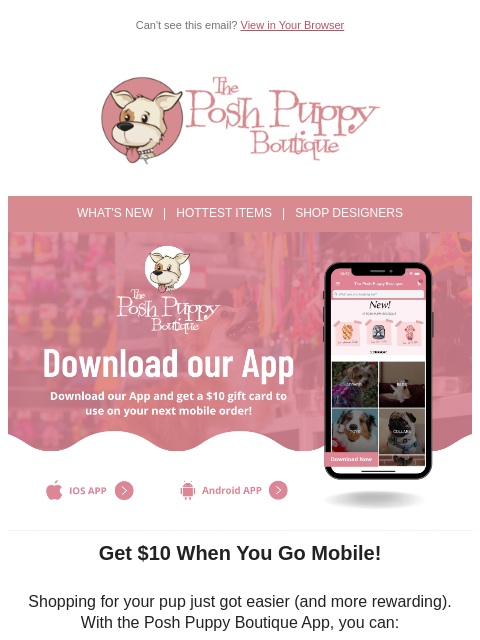 poshpuppyboutique newsletter: 📱🐾 Download Our App & Get a $10 Gift Card!