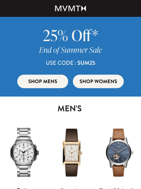 mvmt newsletter: SALE: 25% Off Sitewide ⌚