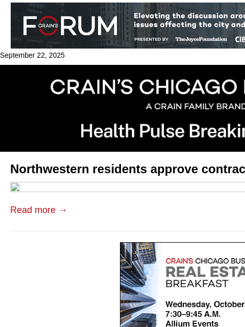 crainalerts newsletter: Northwestern residents approve contract with 16% p...