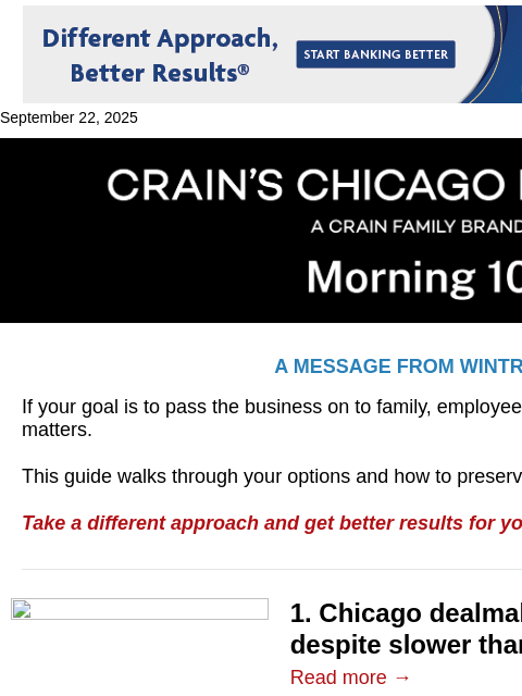 crainalerts newsletter: Chicago dealmaking ahead of the curve
