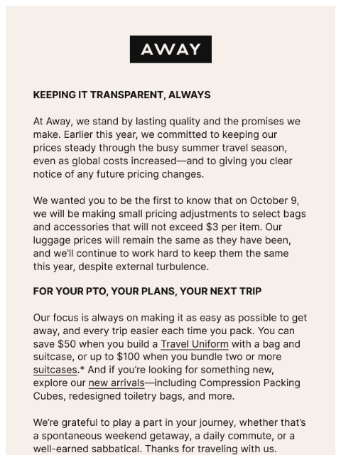 awaytravel newsletter: A small change, the same promise