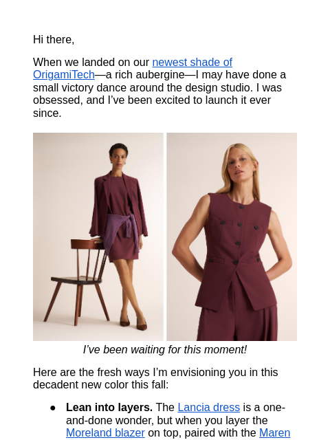 mmlafleur newsletter: How I’m styling OrigamiTech in Aubergine this fall...