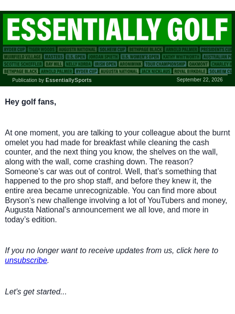 newsbreakexpress newsletter: Car Crash at Golf Club, Augusta's Promise