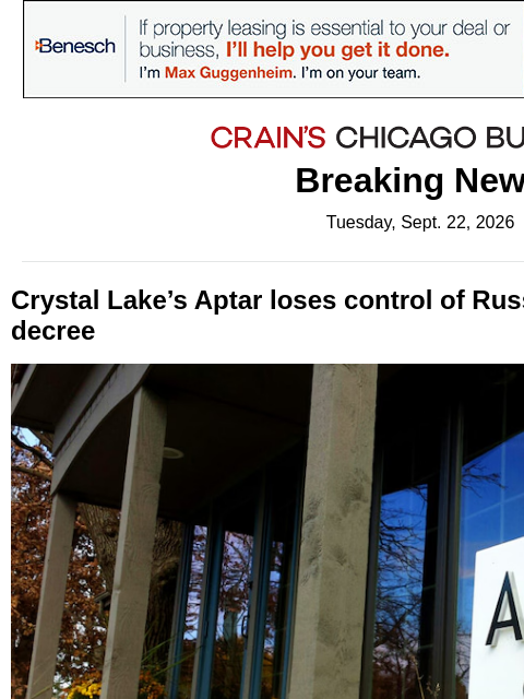 crainalerts newsletter: Putin seizes Crystal Lake company's plant