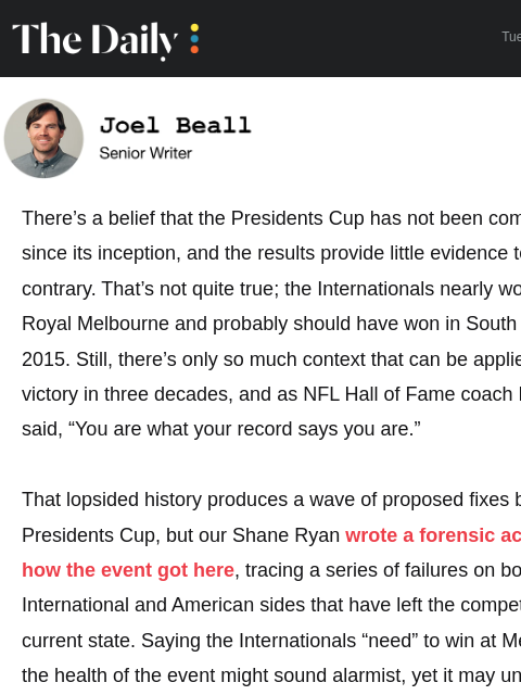 golfdigest newsletter: The Presidents Cup is at an inflection point