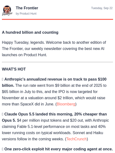 producthunt newsletter: 🧠 Anthropic's $100 billion year