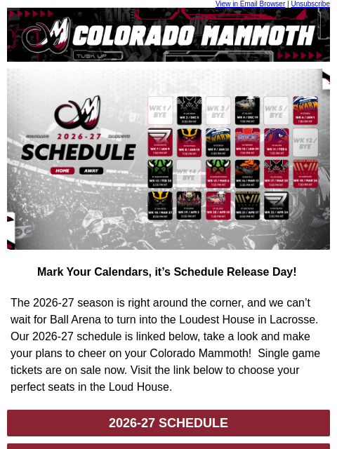 thecoloradomammoth newsletter: 🦣 Your Colorado Mammoth 2026-27 Schedule is Here!