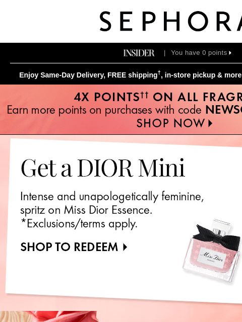 sephora newsletter: 4X points on fragrance (yes way!)