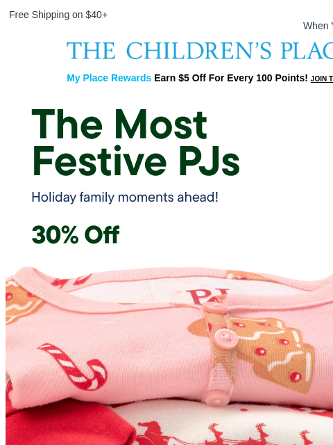 childrensplace newsletter: 30% off Matching Holiday Pajamas 🎄🦃🎃
