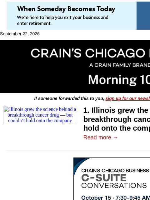 crainalerts newsletter: Illinois grew science behind breakthrough drug