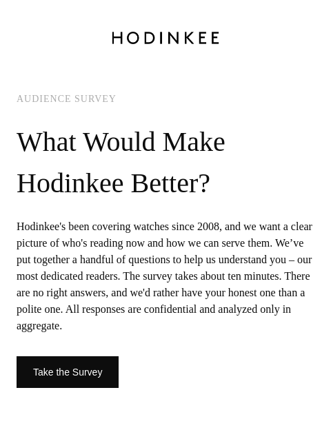 hodinkee newsletter: We’d Like to Hear From You
