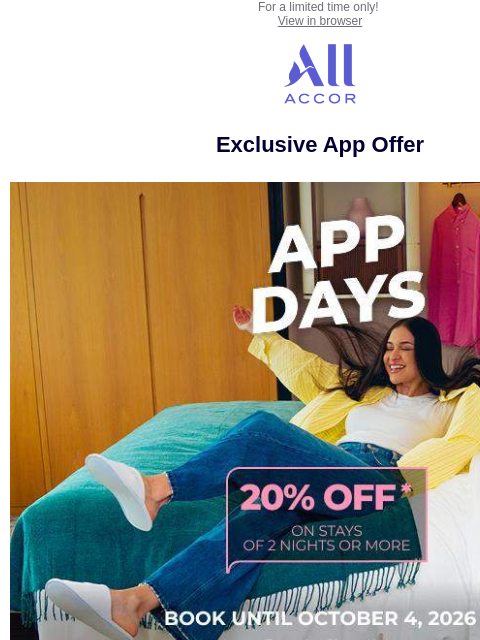 all newsletter: APP DAYS : get 20% off with the ALL Accor app