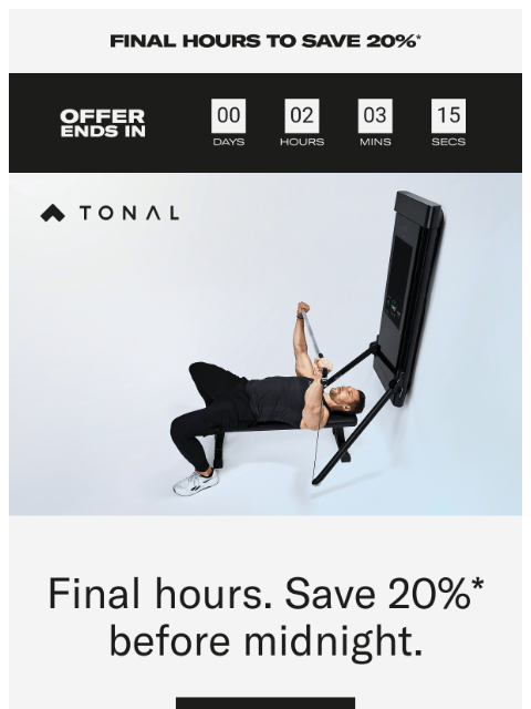 tonal newsletter: Save 20% before midnight
