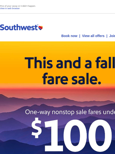 southwest newsletter: Sale fares under $100? Make room in your camera ro...