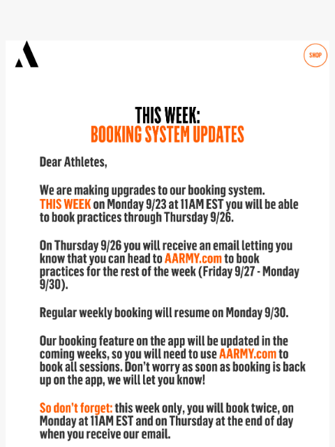 We are making upgrades to our booking system. This week on Monday 9/23 at 11AM EST you will be able to book practices through Thursday 9/26 ͏ ͏ ͏ ͏ ͏ ͏ ͏ ͏ ͏ ͏ ͏ ͏ ͏ ͏ ͏ ͏ ͏ ͏ ͏ ͏ ͏ ͏ ͏ ͏ ͏ ͏ ͏ ͏ ͏ ͏ ͏