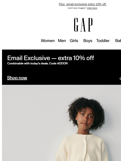 gap newsletter: Final hours to use code GREAT for a bonus 30% off
