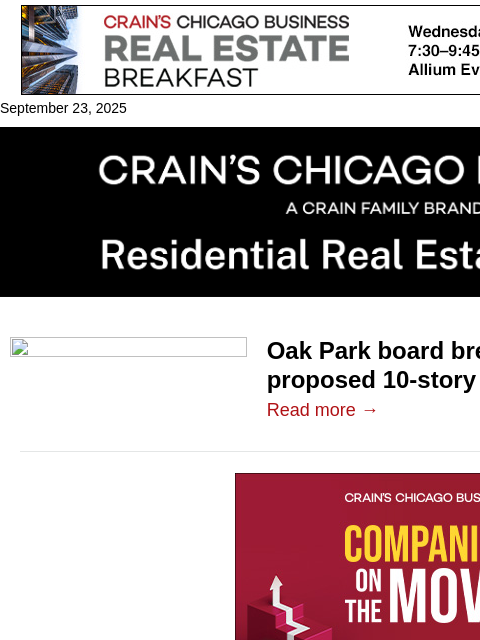 crainalerts newsletter: Oak Park board breaks impasse over tower