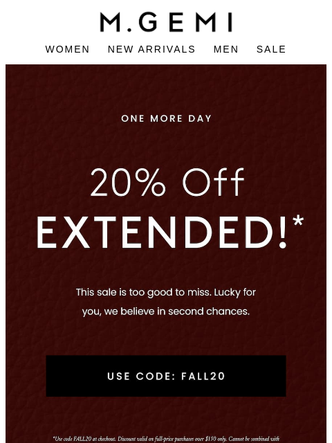 mgemi newsletter: Sale Extended! Take 20% Off Everything