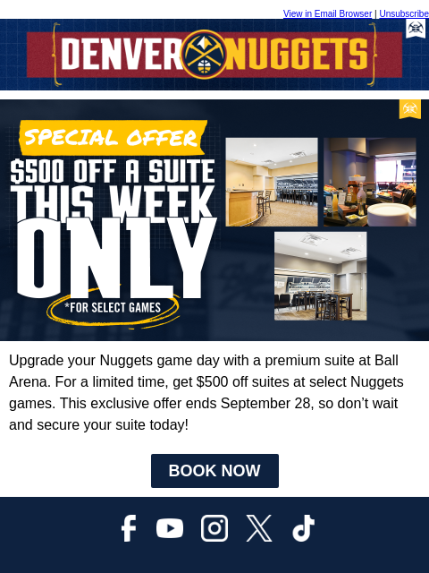 thedenvernuggets newsletter: 🏀 Score $500 Off Nuggets Suites