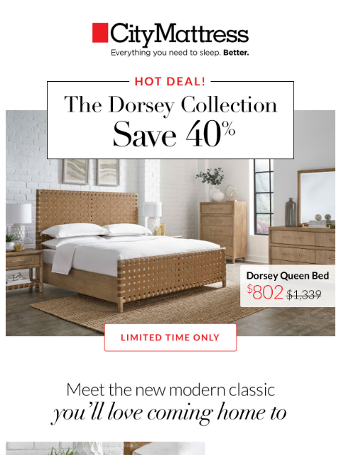 citymattress newsletter: Hot Deal: Save 40% on the Dorsey Collection