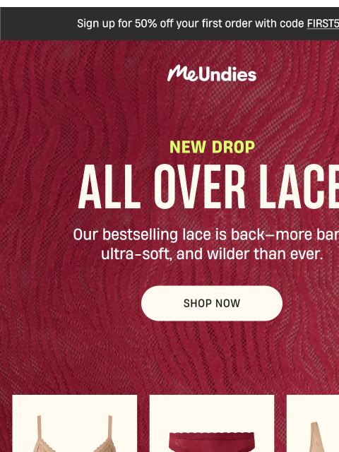 meundies newsletter: NEW: All Over Lace