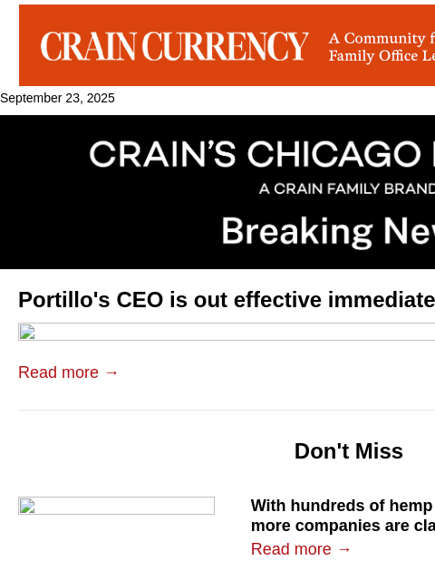 crainalerts newsletter: Portillo's CEO is out
