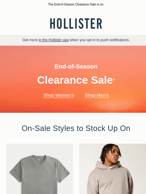 hollisterco newsletter: Time for a clearance haul.