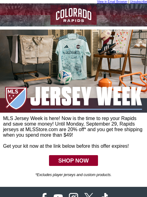 thecoloradorapids newsletter: Colorado Rapids Jerseys – 20% Off This Week Only!