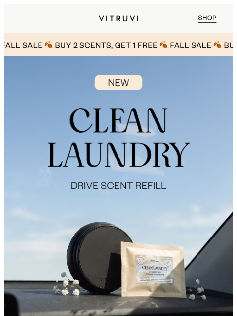 vitruvi newsletter: NEW: Clean Laundry Drive Scent Refill 🫧