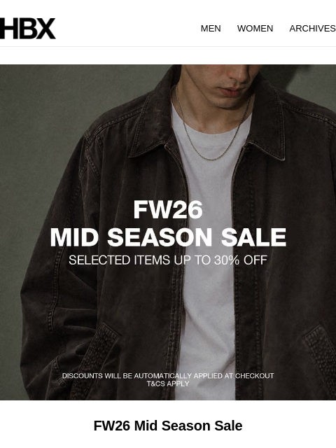 hbx newsletter: FW26 Mid Season Sale