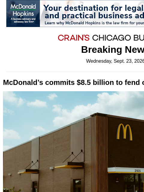 crainalerts newsletter: McDonald's earmarks $8.5B for franchisee plan