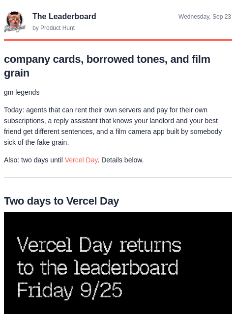 producthunt newsletter: Agents with their own credit card