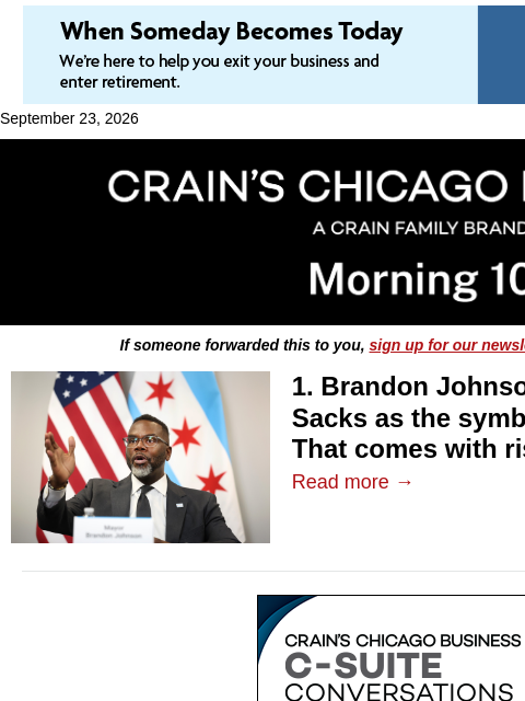 crainalerts newsletter: Johnson's risky billionaire fight